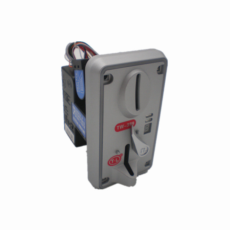 TL-389 CPU comparative coin acceptor with LED indicator for arcade claw machines, showing coin slot and wiring connector