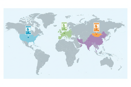 World map highlighting global claw machine markets in USA, Japan, Southeast Asia, and Europe – claw machine business market comparison guide