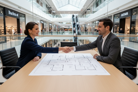 Business negotiation handshake inside a shopping mall – operator's guide to securing claw machine placement in retail venues