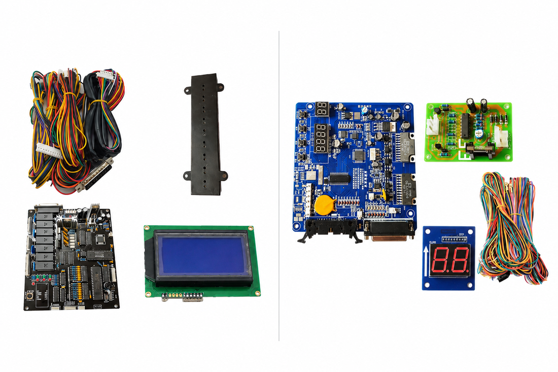 Side-by-side comparison of claw machine kits with and without a prize sensor.