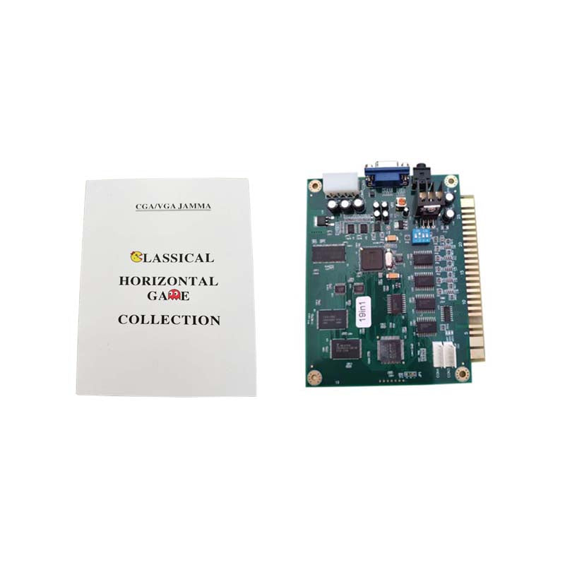 19-in-1 JAMMA arcade game PCB with CGA/VGA output and Classical Horizontal Game Collection instruction manual