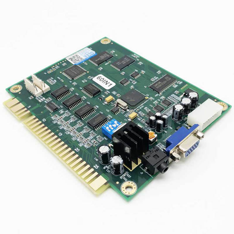 JAMMA 60-in-1 arcade game PCB showing edge connector, VGA output, and 60IN1 chip label